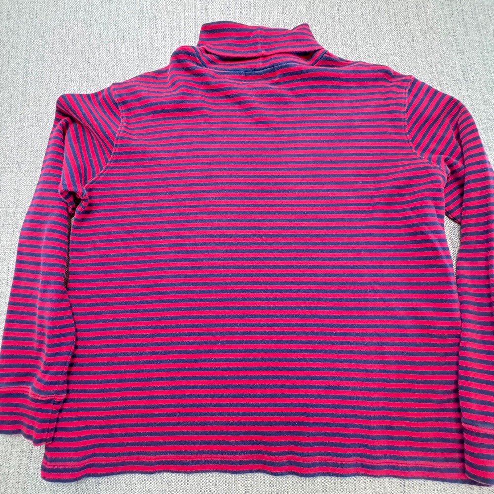 Lauren Ralph Lauren Red Navy Striped Turtleneck Crest Logo Cotton Top Large - Picture 7 of 8